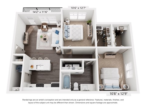 Floor plan for 2 beds, 1 bath, 900 sqft